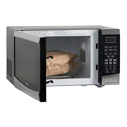  MW92S Microwave Oven 900-Watts Compact With 6 Pre Cooking Settings, Speed Defrost, Electronic Control Panel And Glass Turntable, Metallic