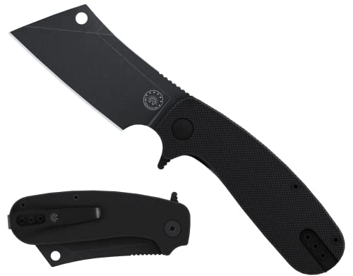  Cleaver V2 Folding Knife, D2 Tumbled Black Cleaver Blade, G10 Scales, Ceramic Ball Bearings, Left & Right Hand Carry