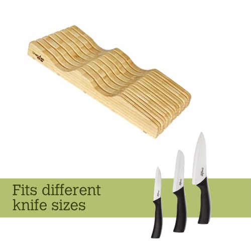  Large In-Drawer Knife Block: 11 Slot (Holds 10-12 Knives) Empty Bamboo Wooden Knife Holder For Kitchen Drawers