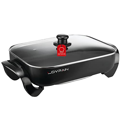 Black Electric Skillet With Tempered Glass Lid, 16 Inch, Non-Stick.