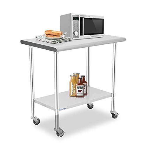  Stainless Steel Table, 30 X 24 Inches Prep & Work Table With Caster Backsplash And Adjustable Undershelf Metal Utility Workstations For Commercial Kitchen Or Restaurant Supplies