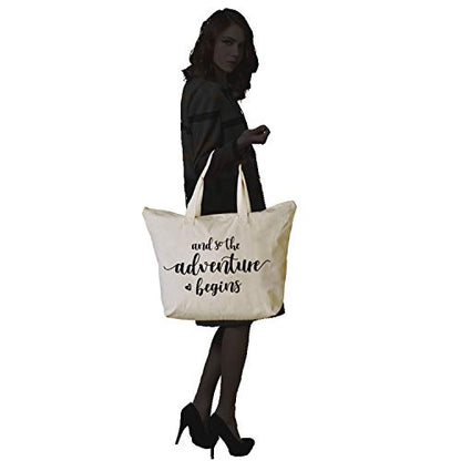  ELEGANTPARK Bridal Shower Gifts For Bride Bag Bride To Be Gifts Honeymoon Gifts For Bride Wedding Enagagement Gifts Graduation Gifts And So The Adventure Begins Tote With Zipper And Pocket Canvas