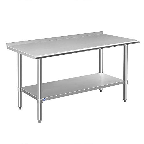  OCKPOINT Stainless Steel Table For Prep & Work With Backsplash 60x24 Inches, NSF Metal Commercial Kitchen Table With Adjustable Under Shelf And Table Foot For Restaurant, Home And Hotel