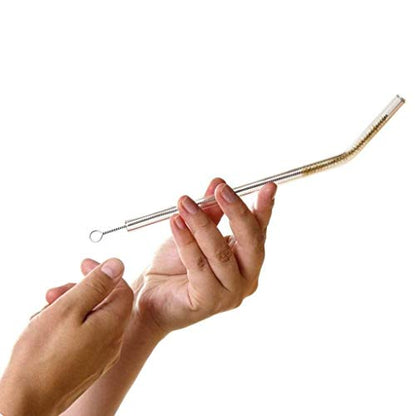  ALM Glass Straws - 6 Bent Reusable 8 Inch Drinking Straws + Plastic-Free Cleaning Brush - Dishwasher Safe - Eco-Friendly - Perfect For Smoothies, Cocktails