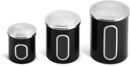  Stainless Steel Canister Sets With Anti-Fingerprint Lid And Visible Window, Cereal Container Set Of 3 (Black)