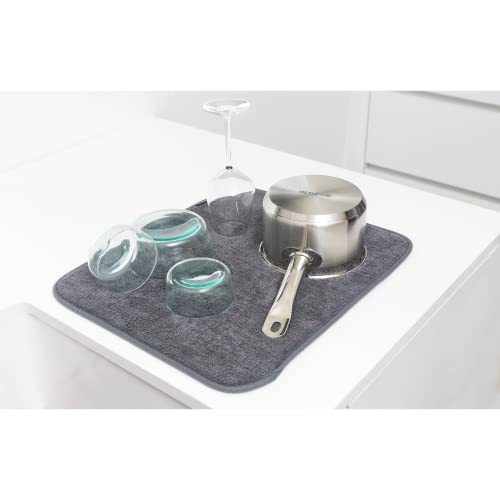 Brabantia SinkSide 16 X 19" Microfiber Dish Drying Mat For Kitchen Countertop (Dark Gray) Foldable Machine-Safe Absorbable Pad For Plates, Pots, Glasses