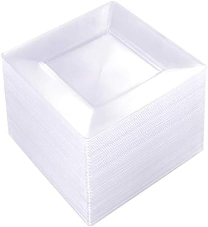  WDF 100PCS Clear Plastic Plates-6inch Square Disposable Plates- Small Appetizer Plates-Premium Clear Dessert/Salad Plates Perfect For Wedding & Parties