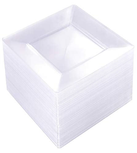  WDF 100PCS Clear Plastic Plates-6inch Square Disposable Plates- Small Appetizer Plates-Premium Clear Dessert/Salad Plates Perfect For Wedding & Parties