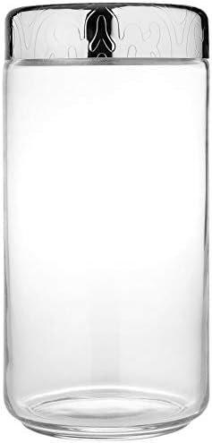 Alessi "Dressed" Glass Jar Hermetic Lid In 18/10 Stainless Steel Mirror Polished With Relief Decoration, Silver