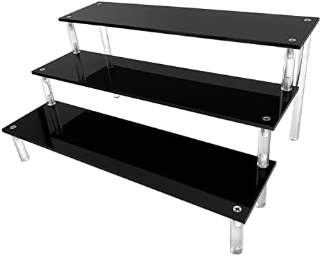  Crylic Riser Display Stand Shelf Clear 3 Tier Display Shelves Compatible With F-Pops Figures Cupcake Stand Food Dessert Holder Collections Cosmetic Perfume Organizer Product Tabletop Use (9"X 8"X 6")