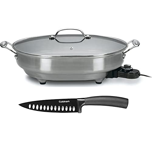  CSK-150 1500W Nonstick Electric Skillet Brushed Stainless Bundle With Cuisinart 12 Piece Ceramic Coated Cutlery Set Matte Black