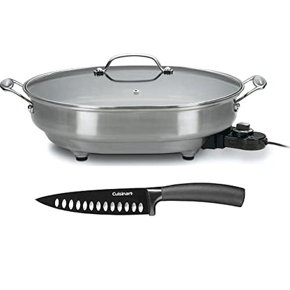  CSK-150 1500W Nonstick Electric Skillet Brushed Stainless Bundle With Cuisinart 12 Piece Ceramic Coated Cutlery Set Matte Black