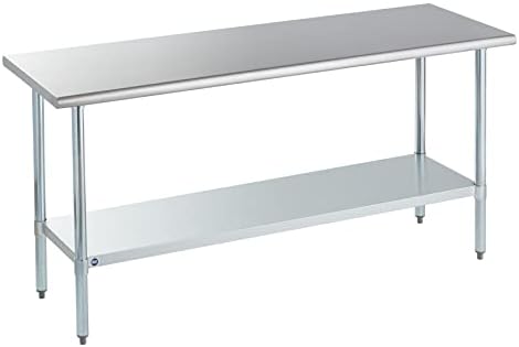  OCKPOINT Stainless Steel Table For Prep & Work With Backsplash 60x24 Inches, NSF Metal Commercial Kitchen Table With Adjustable Under Shelf And Table Foot For Restaurant, Home And Hotel