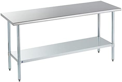  OCKPOINT Stainless Steel Table For Prep & Work With Backsplash 60x24 Inches, NSF Metal Commercial Kitchen Table With Adjustable Under Shelf And Table Foot For Restaurant, Home And Hotel