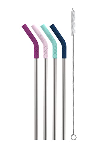  Impact Reusable Stainless Steel Straws With Cleaning Brush, 4 Piece, June Breeze