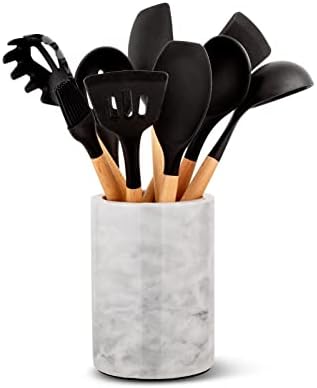  Marble Utensil Holder For Kitchen Counter Decor, Flatware & Utensil Storage Organizer - Kitchen Utensil Organizer For Countertops, Pantry, Bathroom, Office & Center Table