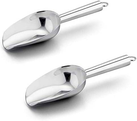  8 Ounce Ice Scoop Set Of 2, E-far Stainless Steel Scoops For Ice Cube/Candy/Flour/Sugar, Metal Utility Scoops For Party, Baking, Kitchen Pantry, Rust Free & Dishwasher Safe