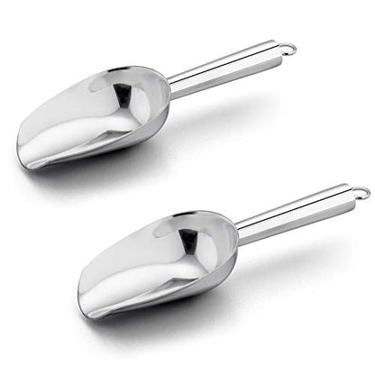  8 Ounce Ice Scoop Set Of 2, E-far Stainless Steel Scoops For Ice Cube/Candy/Flour/Sugar, Metal Utility Scoops For Party, Baking, Kitchen Pantry, Rust Free & Dishwasher Safe