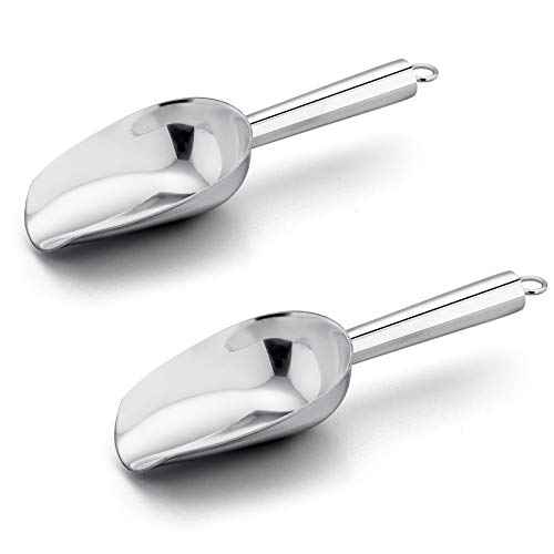  8 Ounce Ice Scoop Set Of 2, E-far Stainless Steel Scoops For Ice Cube/Candy/Flour/Sugar, Metal Utility Scoops For Party, Baking, Kitchen Pantry, Rust Free & Dishwasher Safe