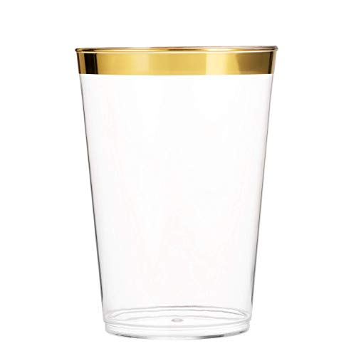  100 Gold Plastic Cups 14 Oz Clear Plastic Cups Tumblers Gold Rimmed Cups Fancy Disposable Wedding Cups Elegant Party Cups With Gold Rim