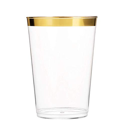  100 Gold Plastic Cups 14 Oz Clear Plastic Cups Tumblers Gold Rimmed Cups Fancy Disposable Wedding Cups Elegant Party Cups With Gold Rim