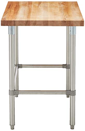  SNB08 Maple Top Work Table With Stainless Steel Base And Bracing, 48" Long X 30" Wide X 1-3/4" Thick