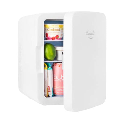  10L Mini Fridge For Bedroom - Car, Office Desk & College Dorm Room - 12v Portable Cooler & Warmer For Food, Drinks, Skincare, Beauty & Makeup - AC/DC Small Refrigerator With Glass Front, White