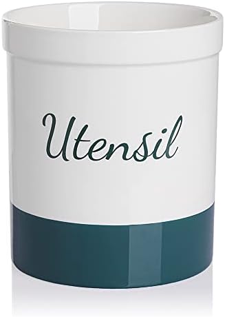  Kitchen Utensil Holder, 7.2" Ceramic Utensil Crock For Cooking Countertop, Housewarming, Wedding, Birthday Gift (Gray)