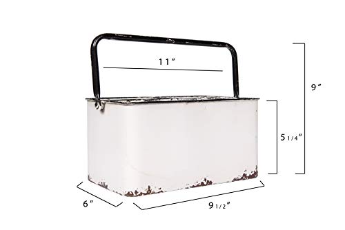  Farmhouse Metal Storage Caddy With 6 Compartments And Handle, Distressed White And Black