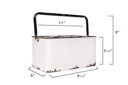  Farmhouse Metal Storage Caddy With 6 Compartments And Handle, Distressed White And Black