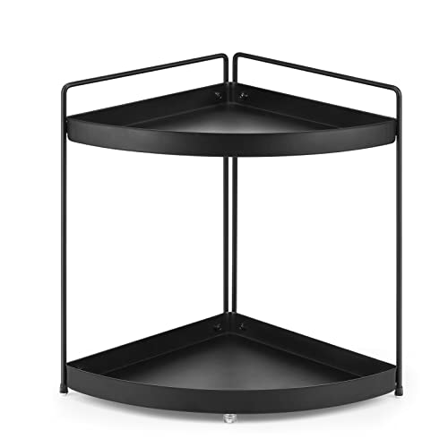  Lvssci 2 Tier Corner Shelf Rack Kitchen Counter Cabinet Bathroom Organizer Makeup Cosmetic Countertop Organization And Storage Under Sink Organizers Perfume Trays For Dresser Black