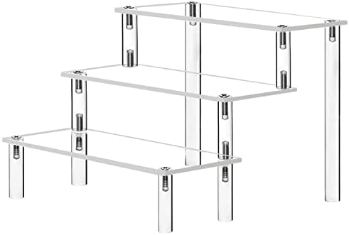  Crylic Riser Display Stand Shelf Clear 3 Tier Display Shelves Compatible With F-Pops Figures Cupcake Stand Food Dessert Holder Collections Cosmetic Perfume Organizer Product Tabletop Use (9"X 8"X 6")