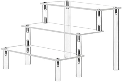  Crylic Riser Display Stand Shelf Clear 3 Tier Display Shelves Compatible With F-Pops Figures Cupcake Stand Food Dessert Holder Collections Cosmetic Perfume Organizer Product Tabletop Use (9"X 8"X 6")
