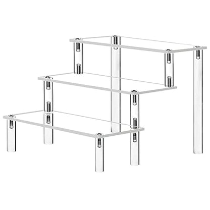 Crylic Riser Display Stand Shelf Clear 3 Tier Display Shelves Compatible With F-Pops Figures Cupcake Stand Food Dessert Holder Collections Cosmetic Perfume Organizer Product Tabletop Use (9"X 8"X 6")