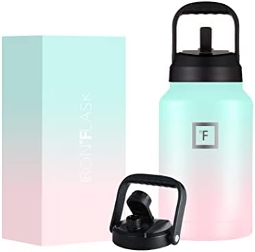  Ports Water Bottle - 128 Oz/One Gallon, 2 Lids, Straw And Spout, Leak Proof, Vacuum Insulated Stainless Steel, Hot Cold, Double Walled, Simple Thermo Mug, Metal Canteen Jug Growler