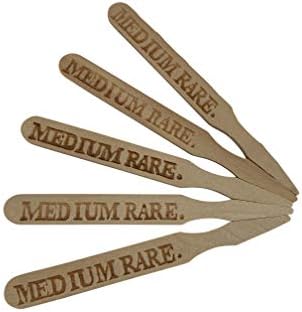  KingSeal 3.5 Inch Natural Birch Wood Steak Markers, Heat Stamped, MED Well, Eco-Friendly, Bulk Pack - 500 Count Per Box