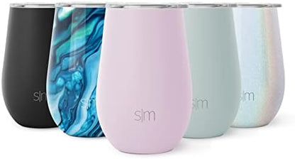  Wine Tumbler With Lid | Cute Stemless Glass Cup With Press-In Lid | Insulated Stainless Steel Coffee Mug | Gifts For Women Men Him Her | Spirit Collection | 12oz | Ocean Quartz