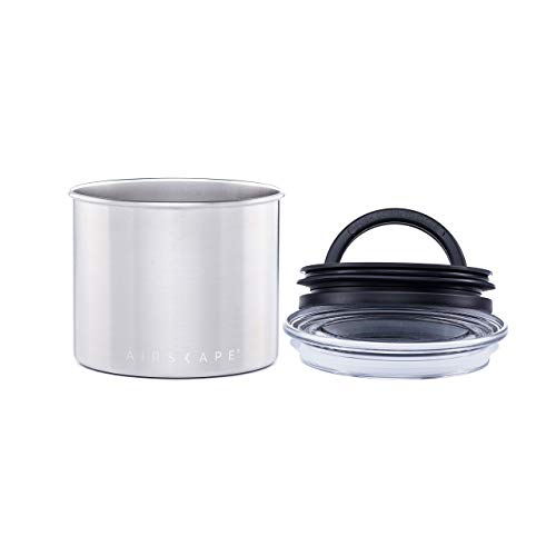  Airscape Stainless Steel Coffee Canister - Set Of 2 - Food Storage Container - Patented Airtight Lid Pushes Out Excess Air - Preserve Food Freshness (Small & Medium, Brushed Steel)