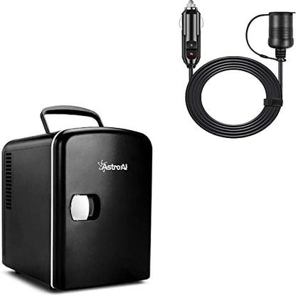  Mini Fridge 4 Liter/6 Can AC/DC Black Cigarette Lighter Extension Cord 12Ft/12V/120W/15A Bundle