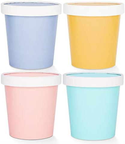  Ice Cream Containers With Lids - 16 Oz Pint Disposable Ice Cream Storage Container For Homemade Icecream. Freezer-Safe Paper Tub With Lid For Frozen Desserts Yoghurt (Assorted, 24)