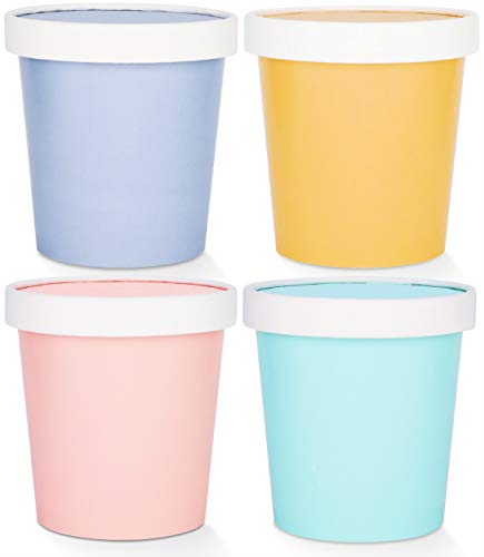  Ice Cream Containers With Lids - 16 Oz Pint Disposable Ice Cream Storage Container For Homemade Icecream. Freezer-Safe Paper Tub With Lid For Frozen Desserts Yoghurt (Assorted, 24)