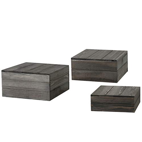  Crate Style Wood Cupcake Stand, Vintage Gray Wooden Cake Stand Dessert Appetizer Display Riser, Set Of 3