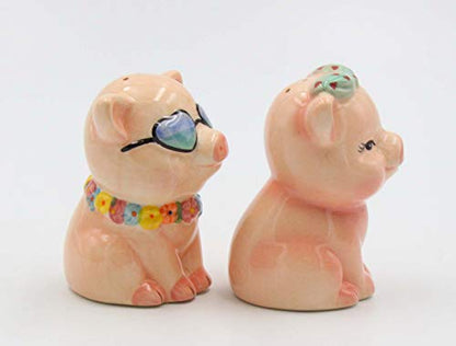  Fine Ceramic Happy Pigs Couple Salt & Pepper Shakers Set, 3-1/8" H