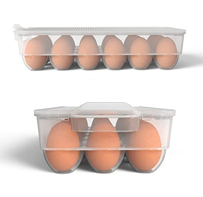  Clear Covered Egg Holder 3-Pack, Plastic Egg Storage For Refrigerator, Egg Tray Container With Lid, Fits 18 Eggs