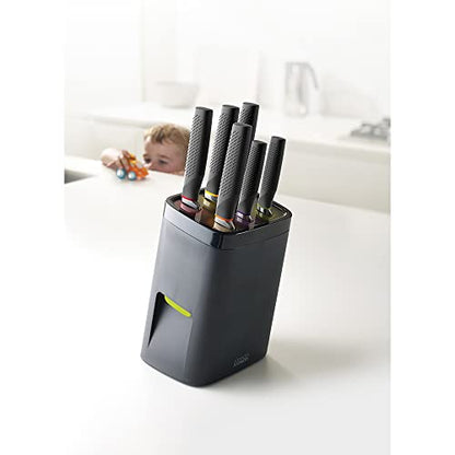 Joseph Joseph LockBlock Stainless Steel Knife Set With Self Locking Knife Block, 6-Piece, Black