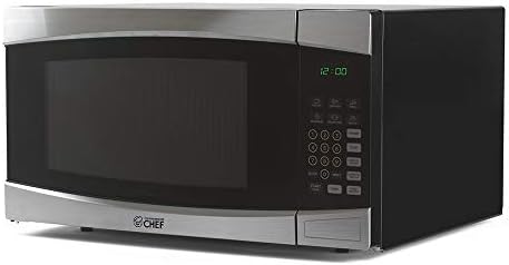  Hef Countertop Microwave, 1.1 Cubic Feet, Black With Stainless Steel Trim