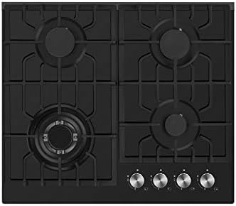  24" Gas Cooktop With 4 Italy Sabaf Sealed Burners NG/LPG Convertible Tempered Glass In Black Model 2020, 24 Inch