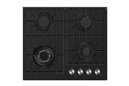  24" Gas Cooktop With 4 Italy Sabaf Sealed Burners NG/LPG Convertible Tempered Glass In Black Model 2020, 24 Inch