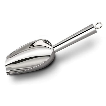  Metal Ice Scoop 6 Ounces, Small Stainless Steel 8.25 Inch Food Scoops For Kitchen Party Bar Wedding, Heavy Duty & Anti Rust, Superb Mirror Polish Surface, Easy Clean & Dishwasher Safe. By Kenbutsu.