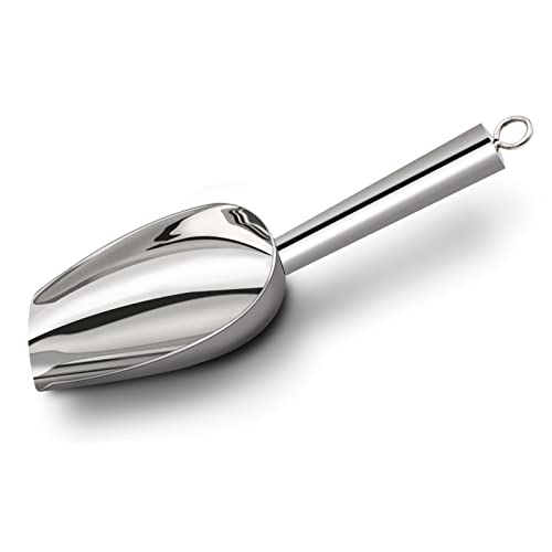  Metal Ice Scoop 6 Ounces, Small Stainless Steel 8.25 Inch Food Scoops For Kitchen Party Bar Wedding, Heavy Duty & Anti Rust, Superb Mirror Polish Surface, Easy Clean & Dishwasher Safe. By Kenbutsu.